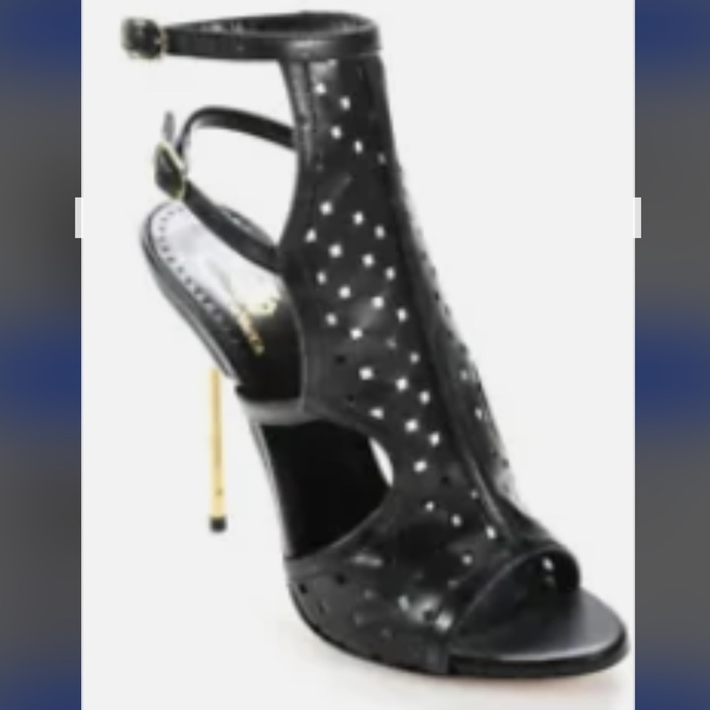 NEW. Rare Domenico Vacca  Womens ankle strap Nappa Nets Heels Leather black.